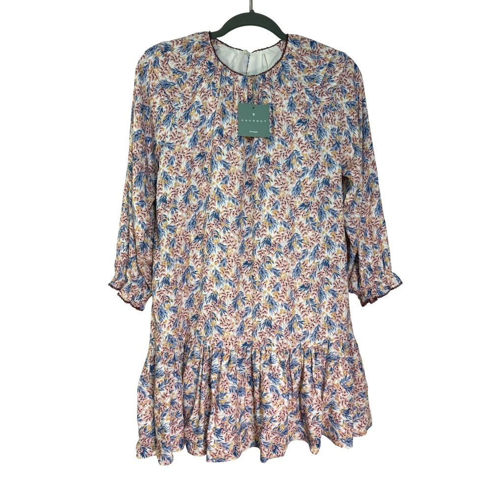 Coconut Corte Ingles Floral Dress Girls Size 13-14 Blue Pink Ruffle Long Sleeve
